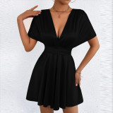 EVE V Neck Solid Color Mini Dress YMYF-9573
