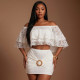 EVE One Shoulder Lace Tops Ruched Skirt Suit MXBF-J26ST143