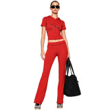 EVE Letter Print Short Sleeve Sport Two Piece Pants Set FOSF-8830