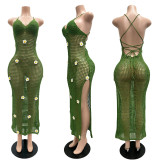 EVE Crocheted Halterneck Split Beach Maxi Dress CM-60505
