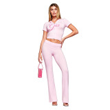 EVE Letter Print Short Sleeve Sport Two Piece Pants Set FOSF-8830