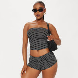 EVE Stripe Wrap Chest Top Two Piece Shorts Set GDSF-D26ST116
