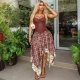 EVE Retro Plaid Print Irregular Long Skirt 2 Piece Set GCNE-75207