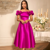 EVE One Shoudler Ruched Sleeve Midi Dress GKEN-AM050643