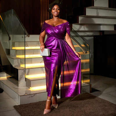 EVE V Neck Solid Color Ruched Maxi Dress GKEN-AM040837
