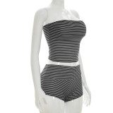 EVE Stripe Wrap Chest Top Two Piece Shorts Set GDSF-D26ST116