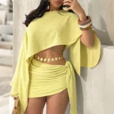 EVE Slash Shoulder Solid Top Two Piece Skirts Set HNIF-YM127