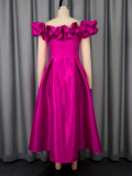 EVE One Shoudler Ruched Sleeve Midi Dress GKEN-AM050643