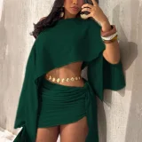 EVE Slash Shoulder Solid Top Two Piece Skirts Set HNIF-YM127