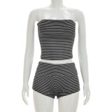 EVE Stripe Wrap Chest Top Two Piece Shorts Set GDSF-D26ST116