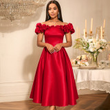 EVE One Shoudler Ruched Sleeve Midi Dress GKEN-AM050643