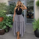 EVE Plaid Print Tie Up Irregular Long Skirts GCNE-75218