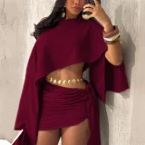 EVE Slash Shoulder Solid Top Two Piece Skirts Set HNIF-YM127