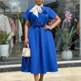 EVE Plus Size Short Sleeve 3D Flower Midi Dress GATE-627