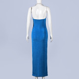 EVE Deep V Neck Halterneck Maxi Dress GYHF-32577DBY