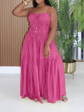 EVE Solid Color Ruched Sling Maxi Dress AIL-349