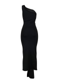 EVE Solid Color Single Shoulder Maxi Dress FENF-5006