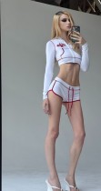 EVE Letter Print Zipper Hooded Two Piece Shorts Set GKYS-2981