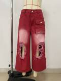EVE Retro Gradient Holes Wide-leg Seventh Pants LSD-2834
