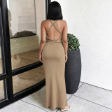 EVE Solid Color Hollow Out Backless Long Dress GZJQ-K6D07057A