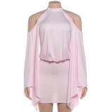 EVE Solid Color Irregular Long Sleeve Mini Dress GZJQ-K6D06391A