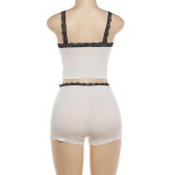 EVE Lace Eage Patchwork Sling Loungewear Short Suit DLSF-K6S05185A