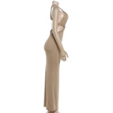 EVE Solid Color Hollow Out Backless Long Dress GZJQ-K6D07057A