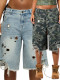 eve Casual Print Holes Denim Fifth Pants OD-8780