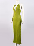 EVE Deep V Neck Halterneck Maxi Dress GYHF-32577DBY