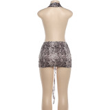 EVE Snake Print Deep V Neck Mini Dress DLSF-K6D07321A