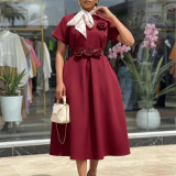 EVE Plus Size Short Sleeve 3D Flower Midi Dress GATE-627