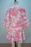 EVE V Neck Print Flare Sleeve Mini Dress GQLK-KG6329