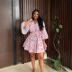 EVE V Neck Print Flare Sleeve Mini Dress GQLK-KG6329