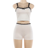 EVE Lace Eage Patchwork Sling Loungewear Short Suit DLSF-K6S05185A
