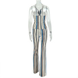 EVE Stripe Print Lapel Sleeveless Two Piece Pants Set GJYO-JS919171