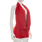 EVE Solid Color Halterneck Romper MXBF-J26RP134
