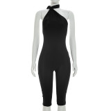 EVE Solid Color Backless Seventh Jumpsuit MXBF-J26JP136