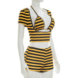 EVE Stripe Print Short Sleeve Three Piece Shorts Set GDSF-J26ST161
