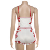 EVE Lips Print Sling Tight Two Piece Short Set GZJQ-K6S06633A