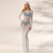 EVE Polka Dots Print See Through Maxi Dress(With Headscarf) GSZM-D26DS135