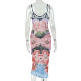 EVE Fashion Print Sling Midi Dress GJYO-JD305222