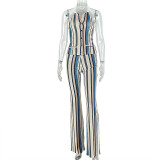 EVE Stripe Print Lapel Sleeveless Two Piece Pants Set GJYO-JS919171