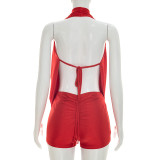 EVE Solid Color Halterneck Romper MXBF-J26RP134
