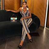 EVE Stripe Print Lapel Sleeveless Two Piece Pants Set GJYO-JS919171