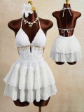 EVE Solid Color Halterneck Backless Mini Dress GXIY-K26L2398