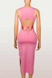 EVE Solid Color Sleeveless Split Maxi Dress YWXS-K26L2301