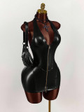 EVE Deep V Neck Zipper Mini Dress GXIY-K25L1345