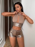EVE Sexy Backless Sleeveless Two Piece Shorts Set YWXS-K26L2413