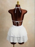 EVE Solid Color Halterneck Backless Mini Dress GXIY-K26L2398