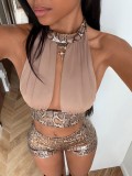 EVE Sexy Backless Sleeveless Two Piece Shorts Set YWXS-K26L2413